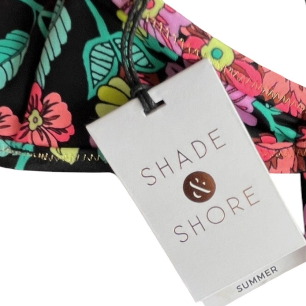 SHADE & SHORE Black Floral Halter Bikini Top w/ Pink/Teal Accents Size 36C - NWT - Picture 5 of 8